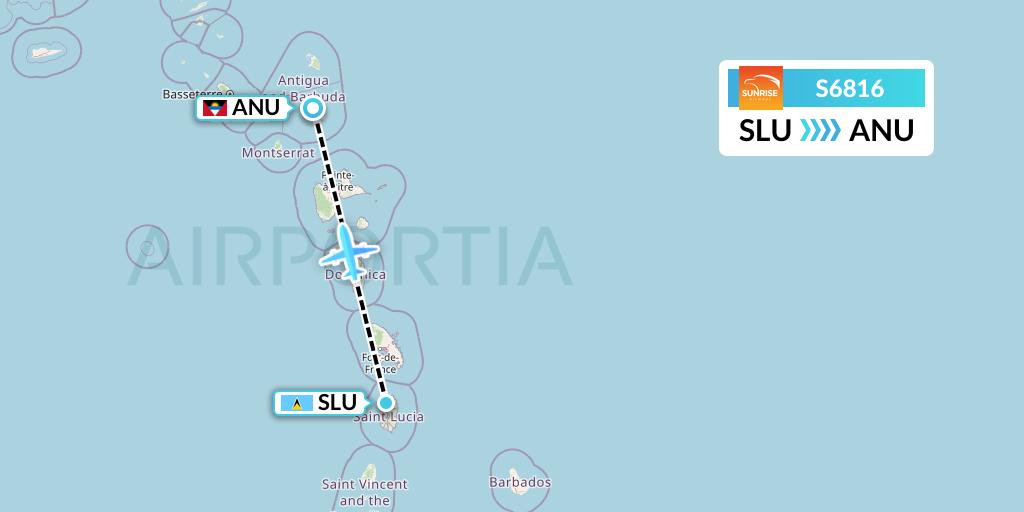 S6816 Sunrise Airways Flight Map: Castries to Antigua