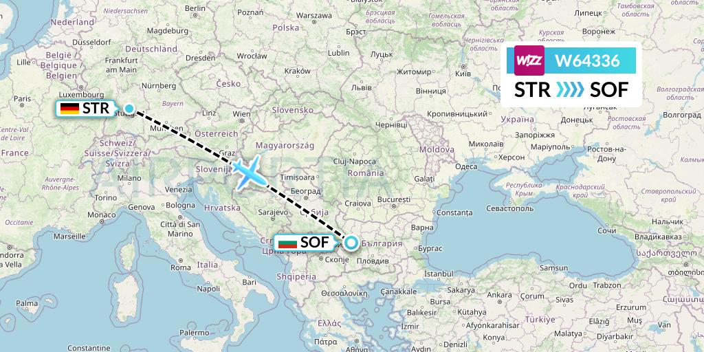 W64336 Wizz Air Flight Map: Stuttgart to Sofia