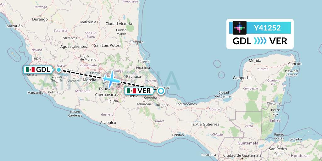 Y41252 Volaris Flight Map: Guadalajara to Veracruz