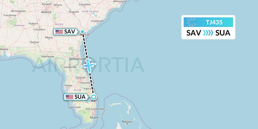 TJ435 Tradewind Aviation Flight Map: Savannah to Stuart