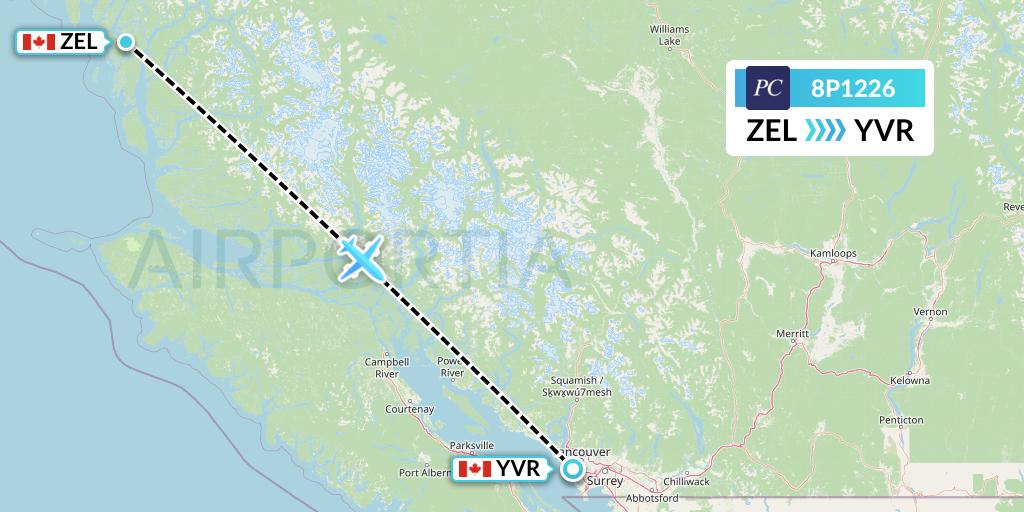 8P1226 Pacific Coastal Airlines Flight Map: Bella Bella to Vancouver