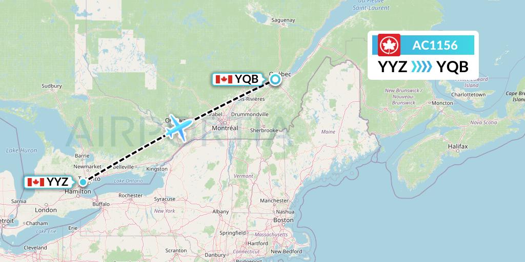 AC1156 Air Canada Flight Map: Toronto to Quebec