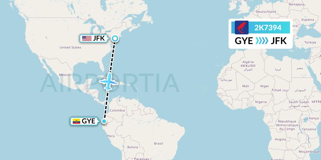 2K7394 Avianca Ecuador Flight Map: Guayaquil to New York
