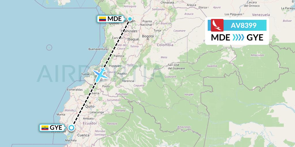 AV8399 Avianca Flight Map: Medellin to Guayaquil
