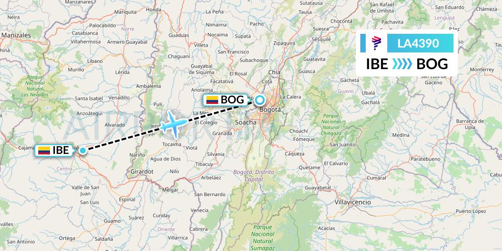 LA4390 LAN Airlines Flight Map: Ibague to Bogota