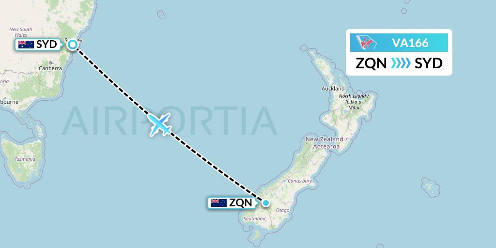 VA166 Virgin Australia Flight Map: Queenstown to Sydney