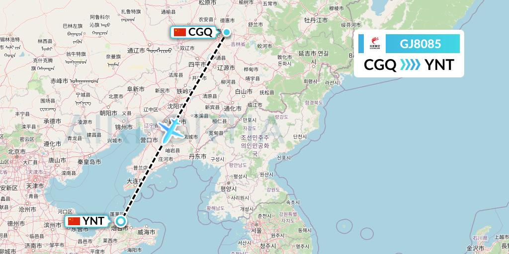 GJ8085 Loong Airlines Flight Map: Changchun to Yantai