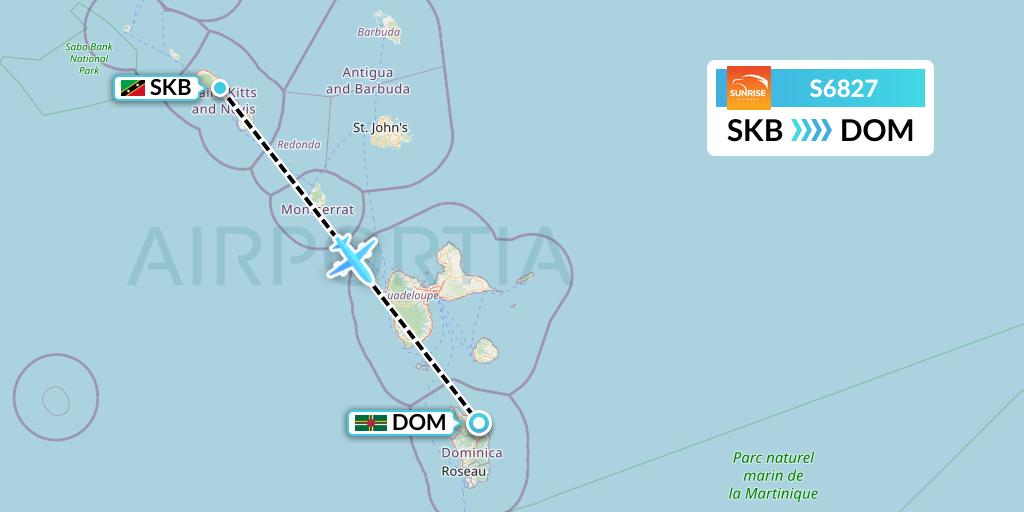 S6827 Sunrise Airways Flight Map: Basseterre to Dominica