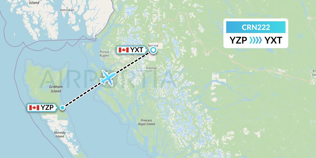 CRN222 Aerocaribbean Flight Map: Sandspit to Terrace