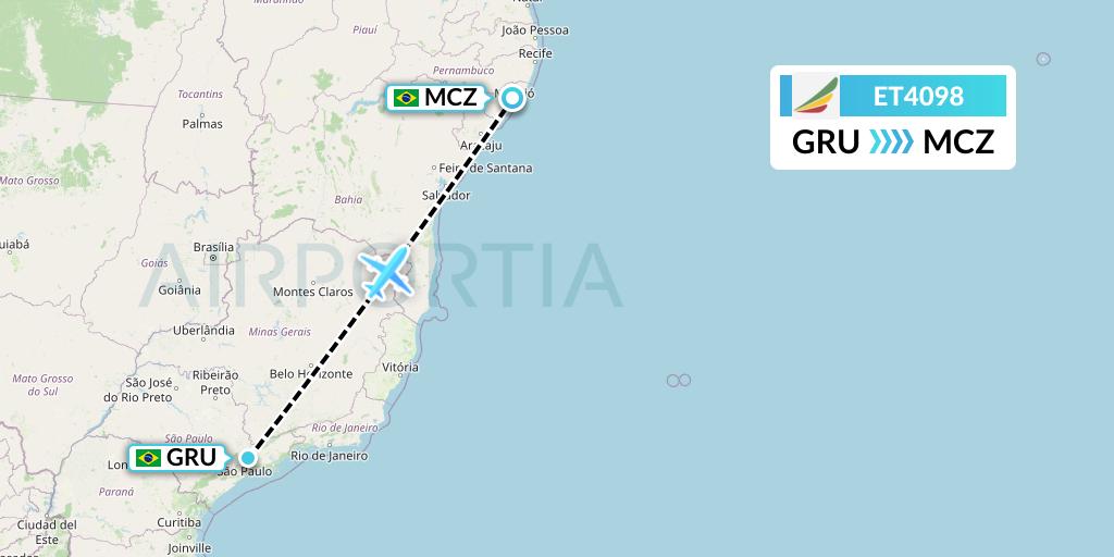 ET4098 Ethiopian Airlines Flight Map: Sao Paulo to Maceio