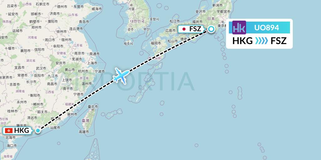 UO894 Hong Kong Express Flight Map: Hong Kong to Shizuoka