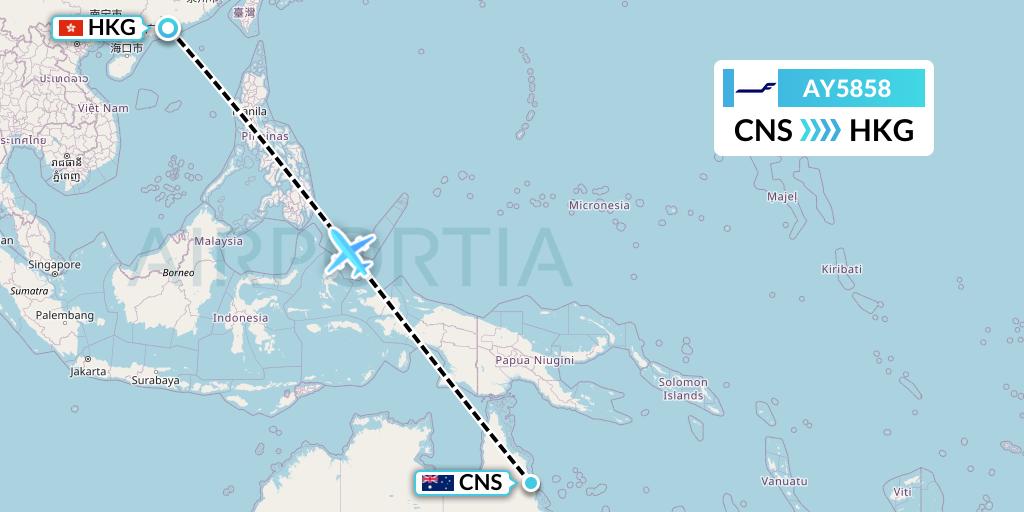 AY5858 Finnair Flight Map: Cairns to Hong Kong