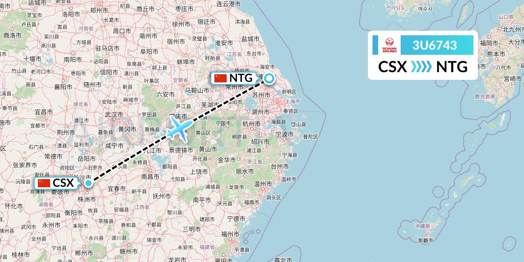 3U6743 Sichuan Airlines Flight Map: Changsha to Nantong