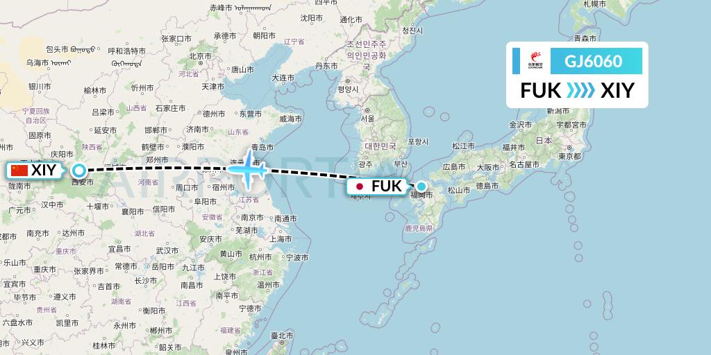 GJ6060 Loong Airlines Flight Map: Fukuoka to Xi'an