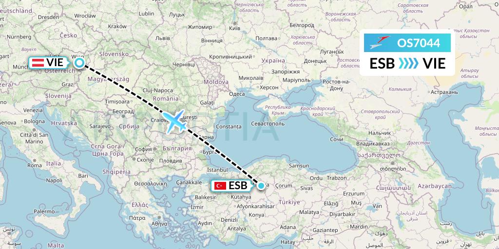 OS7044 Austrian Airlines Flight Map: Ankara to Vienna