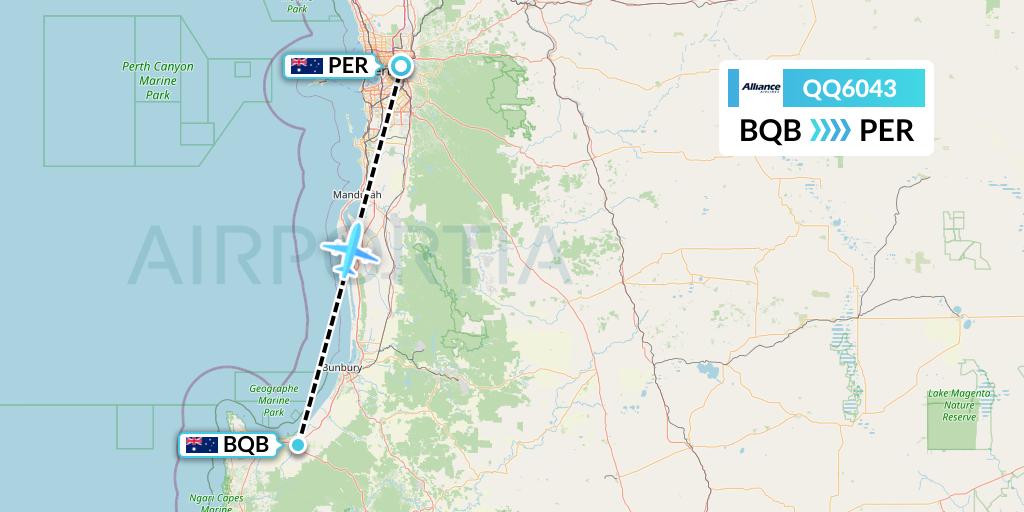 QQ6043 Alliance Airlines Flight Map: Busselton to Perth