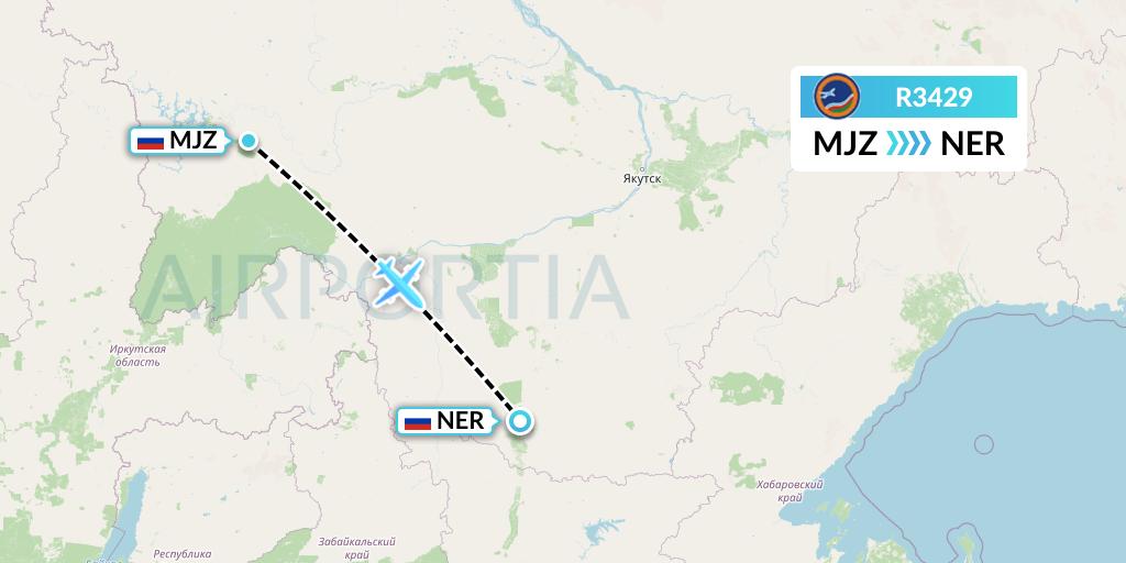 R3429 Yakutia Airlines Flight Map: Mirny to Chulman