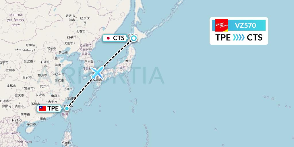 VZ570 Thai Vietjet Air Flight Map: Taipei to Sapporo