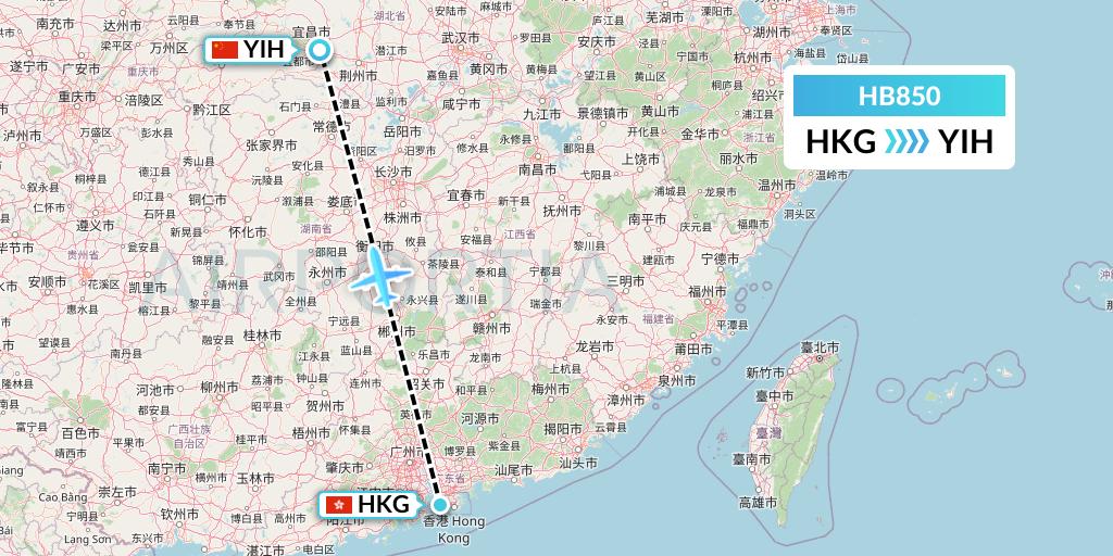 HB850 Greater Bay Airlines Flight Map: Hong Kong to Yichang