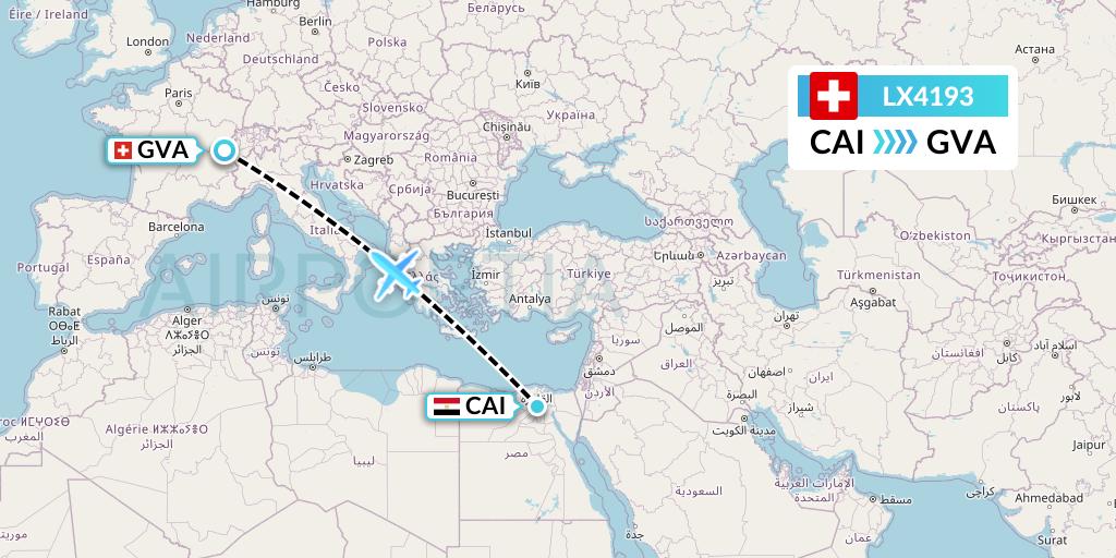 LX4193 Swiss Flight Map: Cairo to Geneva