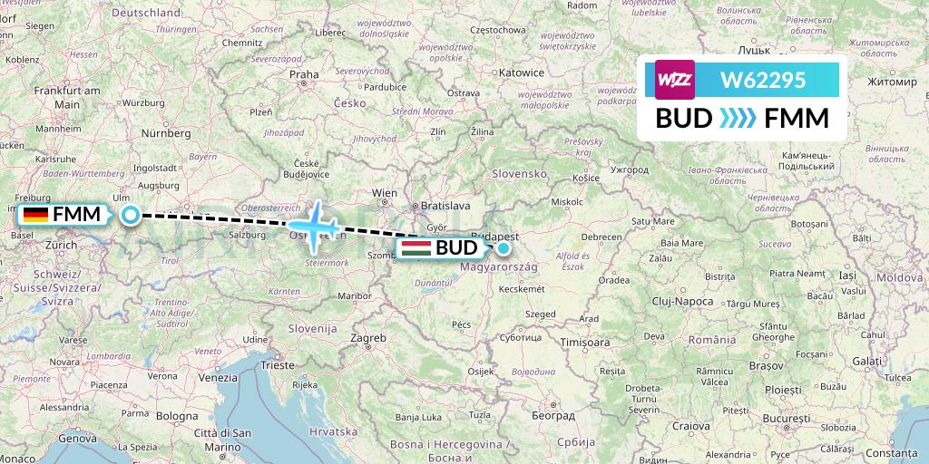 W62295 Wizz Air Flight Map: Budapest to Memmingen