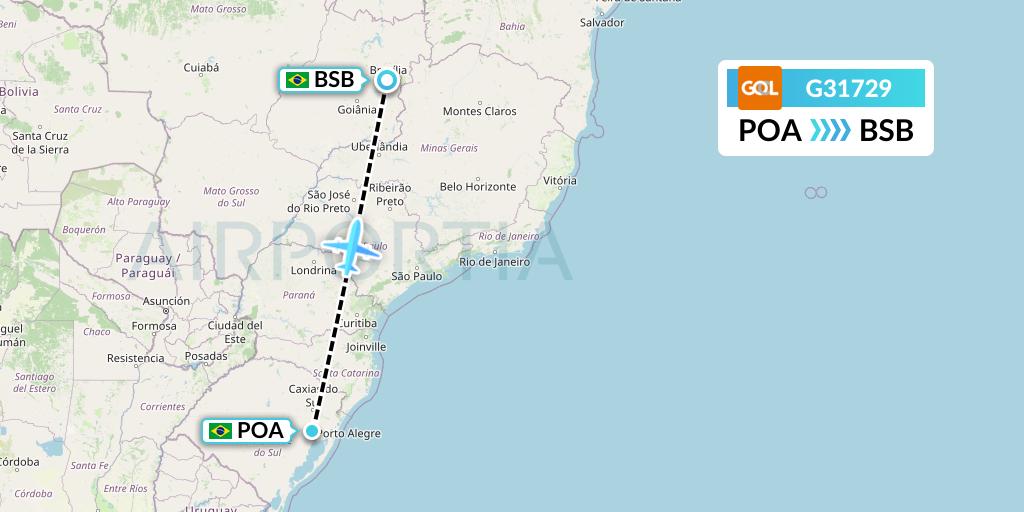 G31729 GOL Transportes Aeros Flight Map: Porto Alegre to Brasilia