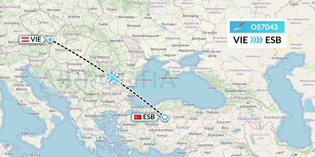 OS7043 Austrian Airlines Flight Map: Vienna to Ankara
