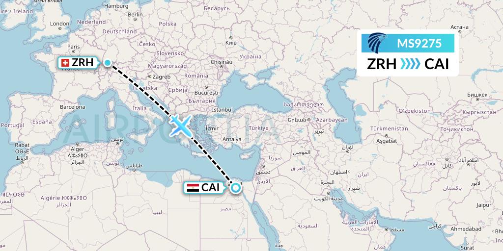 MS9275 EgyptAir Flight Map: Zurich to Cairo