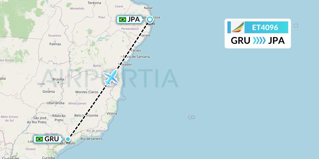 ET4096 Ethiopian Airlines Flight Map: Sao Paulo to Joao Pessoa