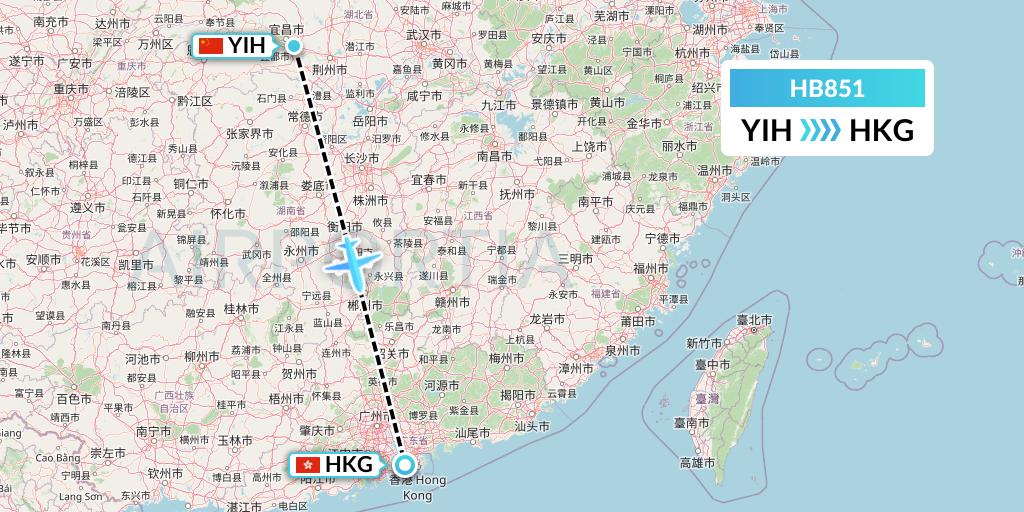 HB851 Greater Bay Airlines Flight Map: Yichang to Hong Kong