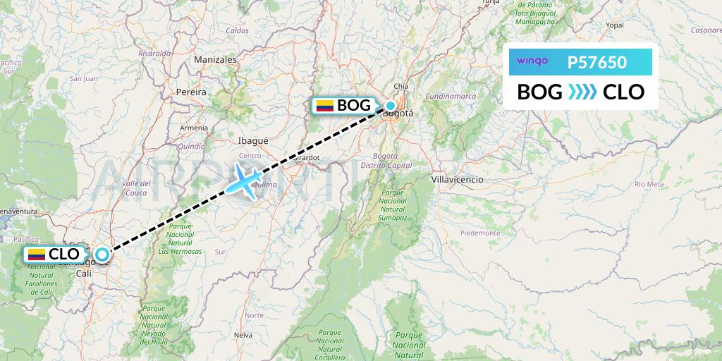P57650 Copa Airlines Colombia Flight Map: Bogota to Cali