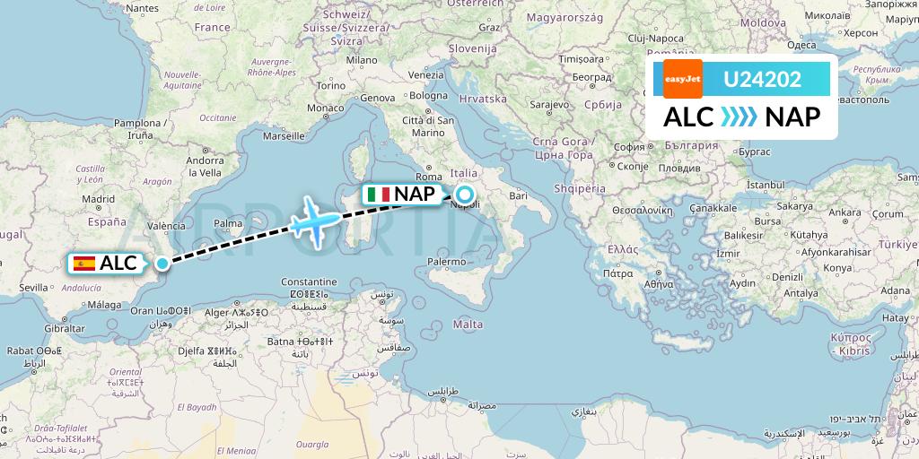 U24202 EasyJet Flight Map: Alicante to Naples