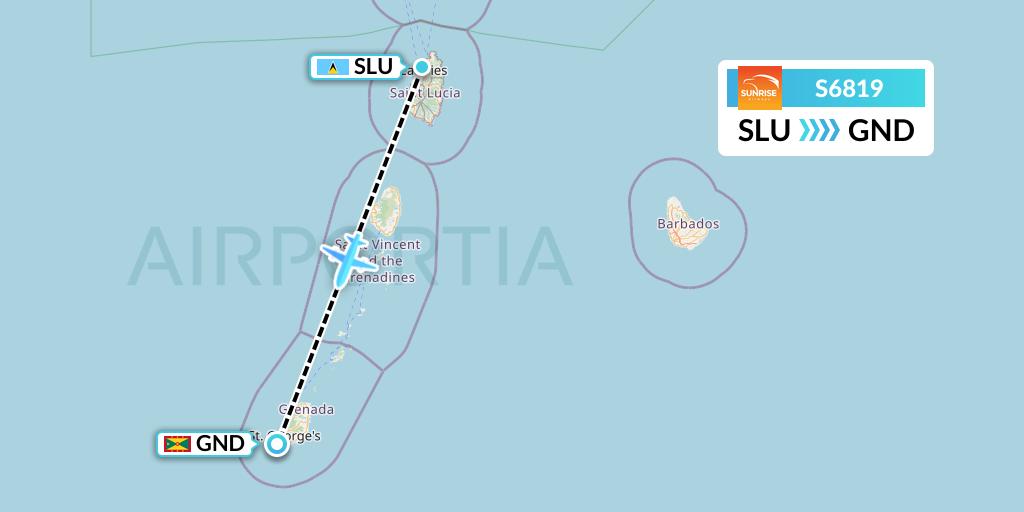S6819 Sunrise Airways Flight Map: Castries to Point Salines