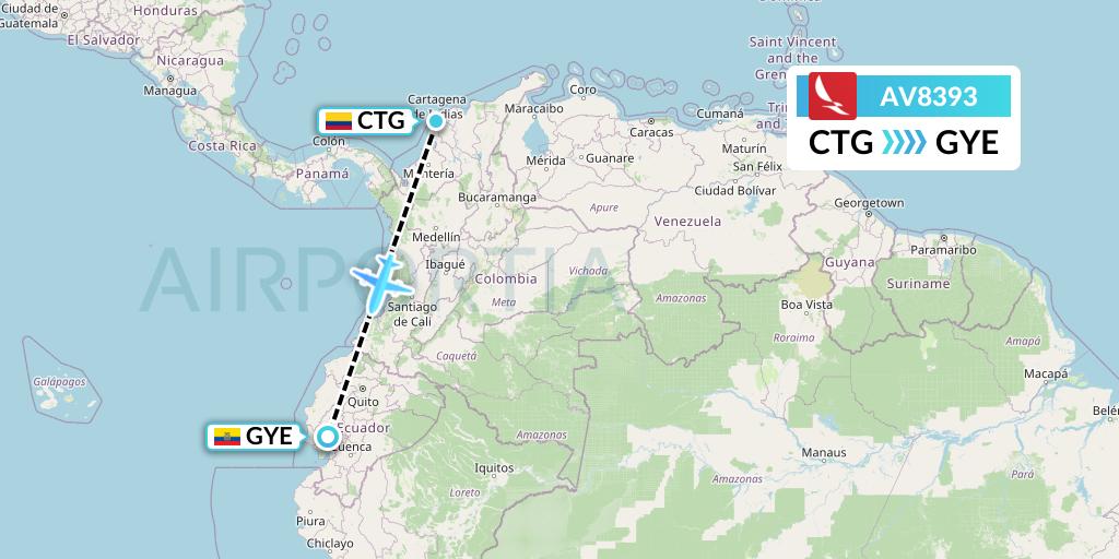 AV8393 Avianca Flight Map: Cartagena to Guayaquil