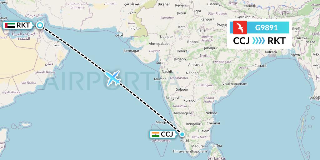 G9891 Air Arabia Flight Map: Kozhikode to Ra'sal-Khaymah