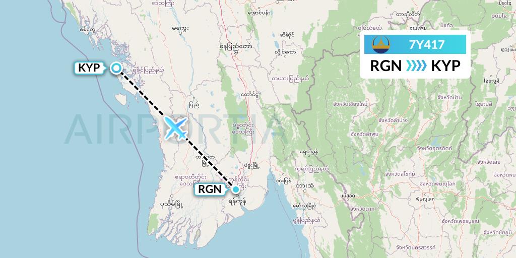 7Y417 Mann Yadanarpon Airlines Flight Map: Yangon to Kyaukpyu