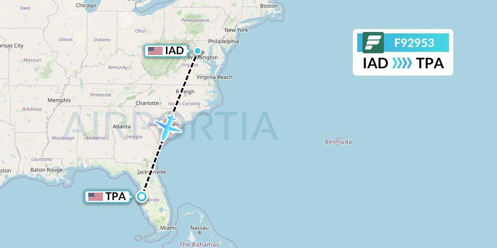 F92953 Frontier Airlines Flight Map: Washington to Tampa