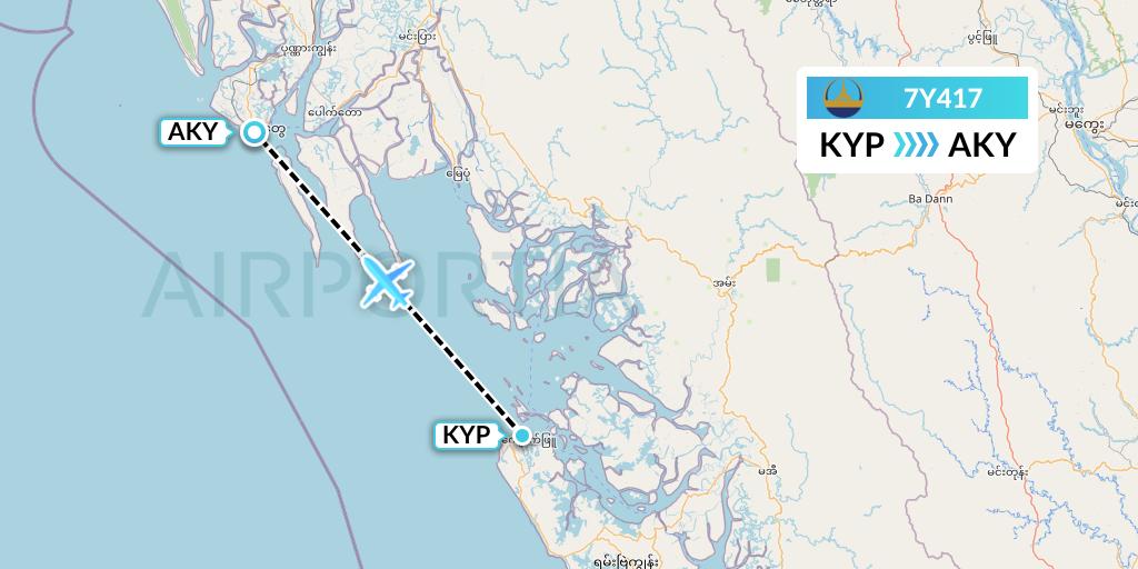 7Y417 Mann Yadanarpon Airlines Flight Map: Kyaukpyu to Sittwe