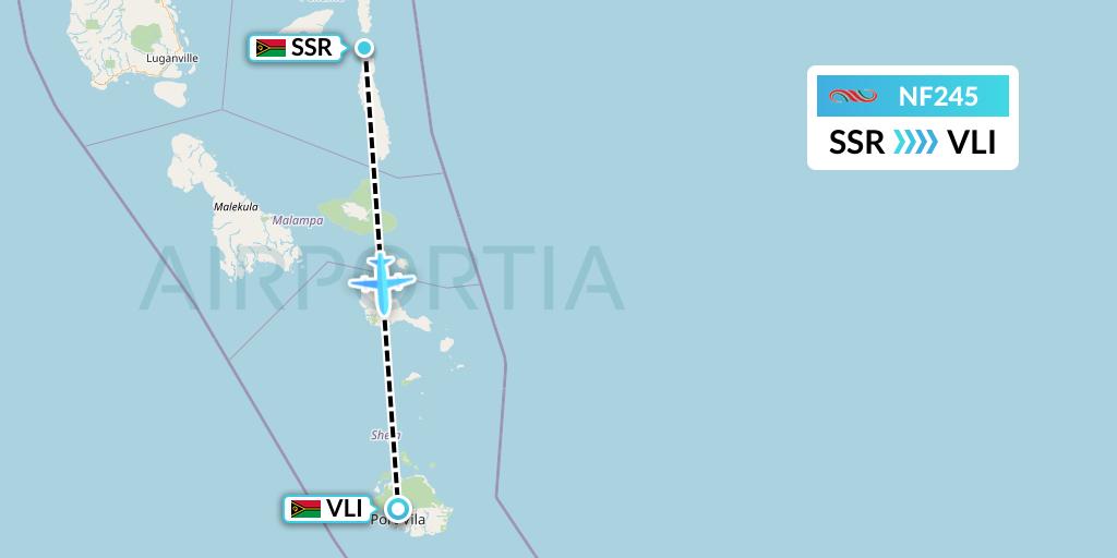 NF245 Air Vanuatu Flight Map: Pentecost Island to Port Vila