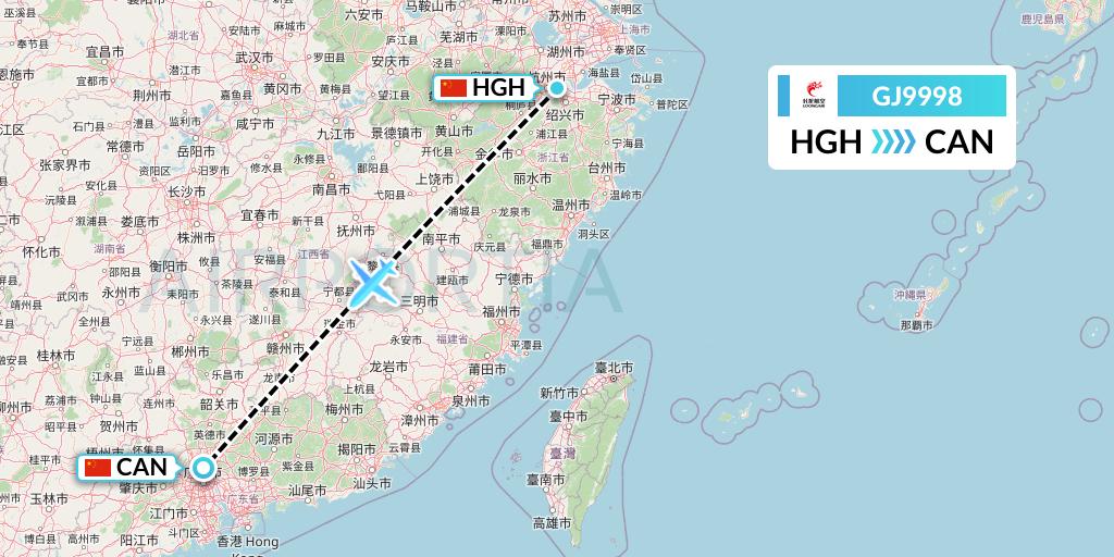 GJ9998 Loong Airlines Flight Map: Hangzhou to Guangzhou