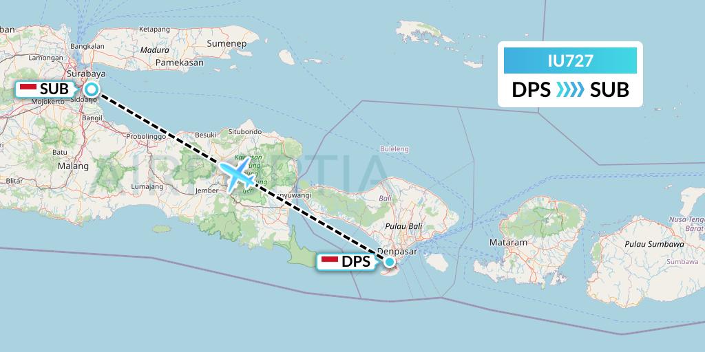 IU727 Pt. Super Air Jet Flight Map: Denpasar to Surabaya