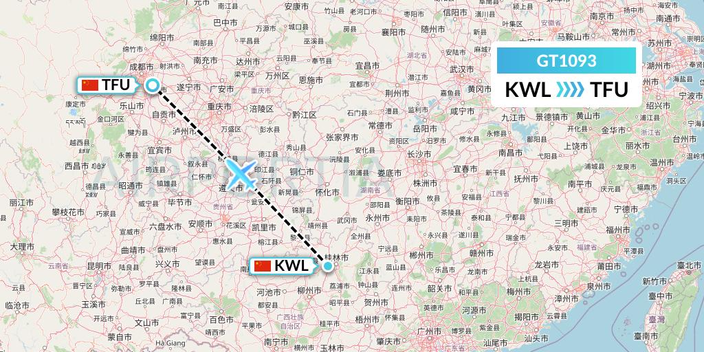 GT1093 Air Guilin Flight Map: Guilin to Chengdu