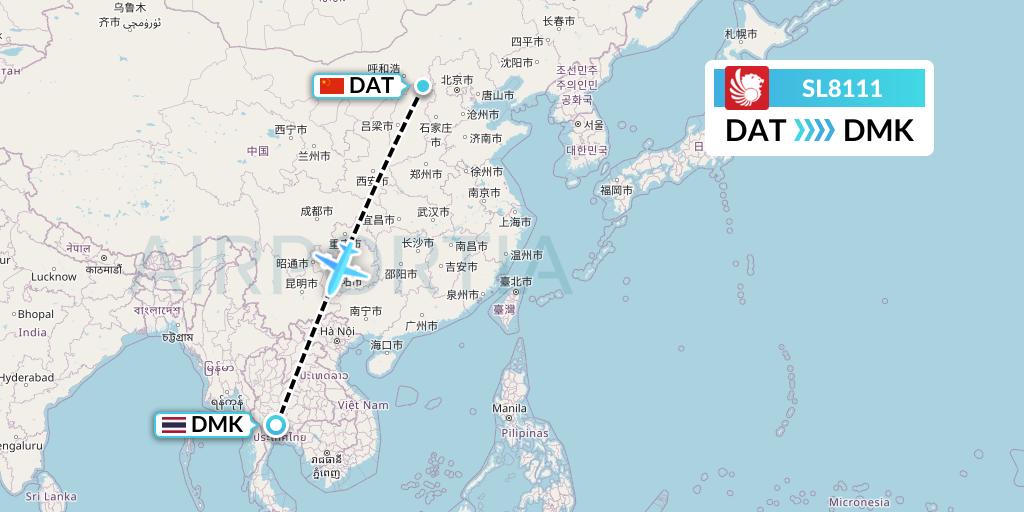 SL8111 Thai Lion Air Flight Map: Datong to Bangkok