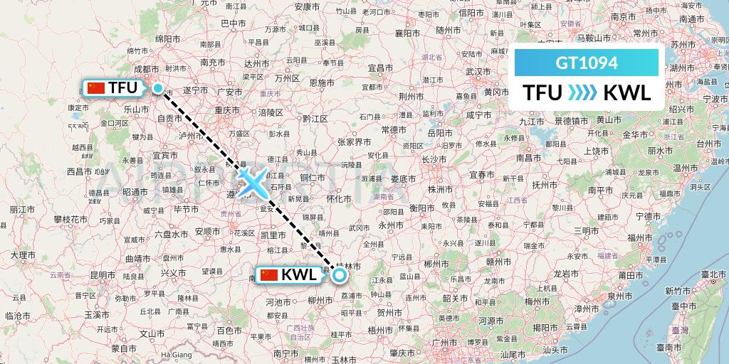 GT1094 Air Guilin Flight Map: Chengdu to Guilin