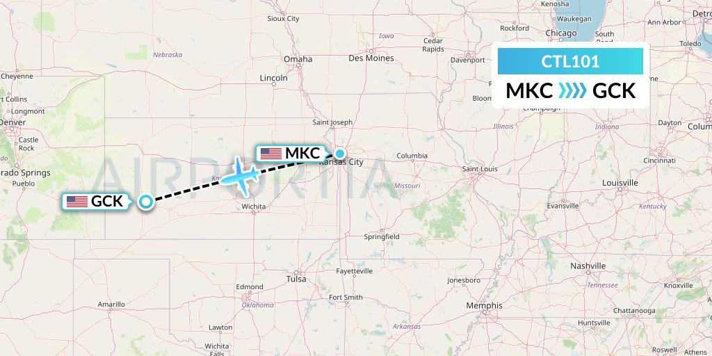 CTL101 Central Airlines Flight Map: Kansas City to Garden City