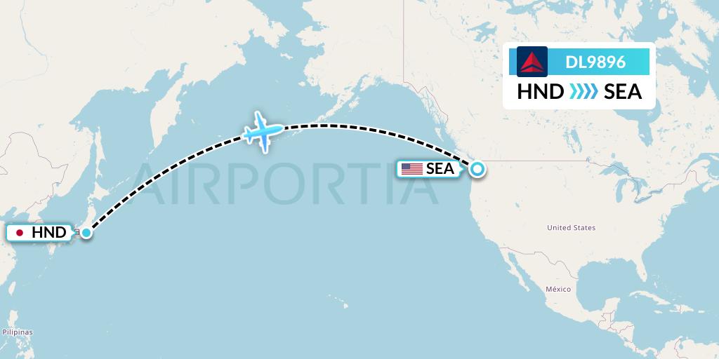 DL9896 Delta Air Lines Flight Map: Tokyo to Seattle
