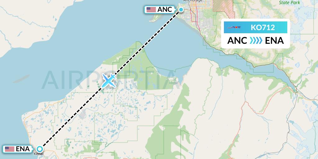 KO712 Komiaviatrans Flight Map: Anchorage to Kenai