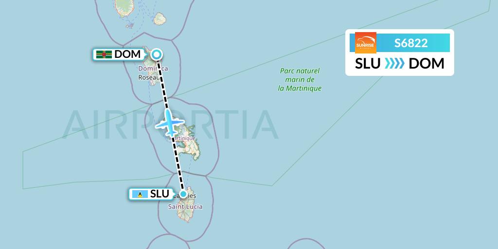 S6822 Sunrise Airways Flight Map: Castries to Dominica