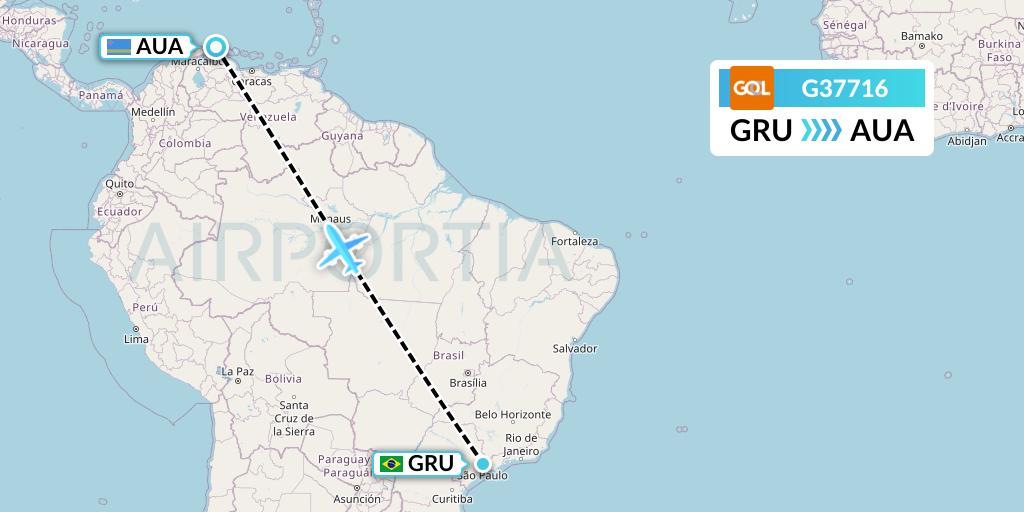 G37716 GOL Transportes Aeros Flight Map: Sao Paulo to Oranjestad