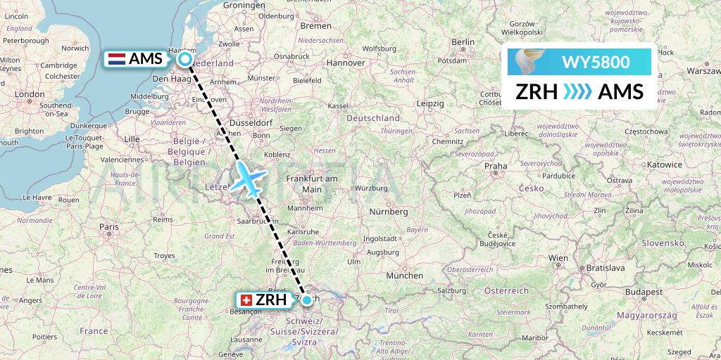 WY5800 Oman Air Flight Map: Zurich to Amsterdam